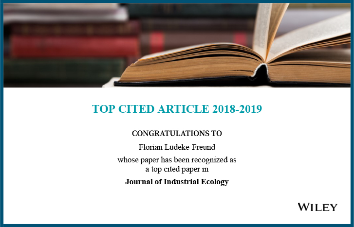 Top Cited Article 2018-2019 - Florian L&uuml;deke-Freund - Journal of Industrial Ecology