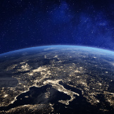 Europe at night from space, city lights, elements from NASA